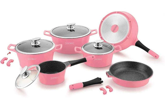 Royalty Line Cookware set with marble coating 14 pcs Pink