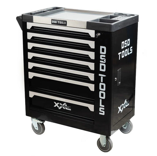 Black Tool Chest Trolley With 6 Drawers Full Of Tools Plus Storage Roll Cart