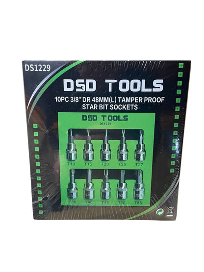 10Pc 3/8 Dr 48mm Long Tamper Proof Torx Bit Socket Set T10-T55