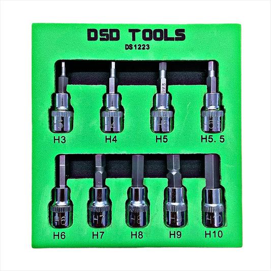 9PC 3/8" DR Hex Allen Bit Sockets 48mm Long 3 - 10mm