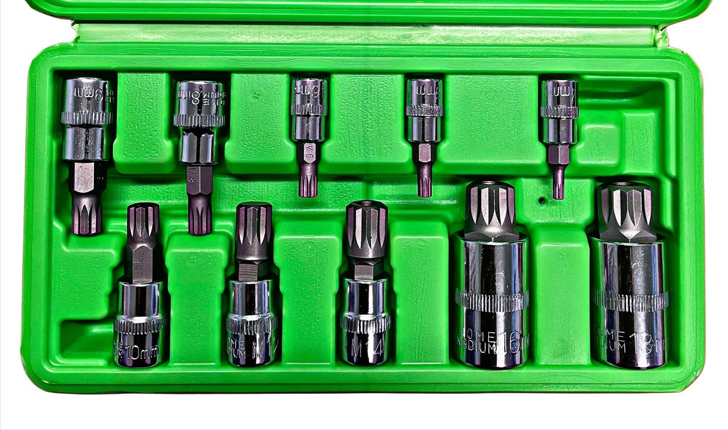 US PRO Tools 10pc Triple Square Spline Bit Sockets In Foam Tray