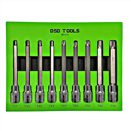 1/2" Dr 9 Piece 140mm Long Torx Star Bit Sockets Set T27 - T70 Tool