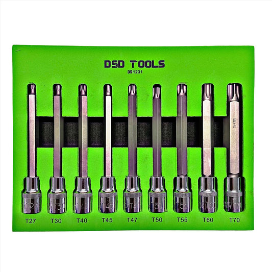 1/2" Dr 9 Piece 140mm Long Torx Star Bit Sockets Set T27 - T70 Tool