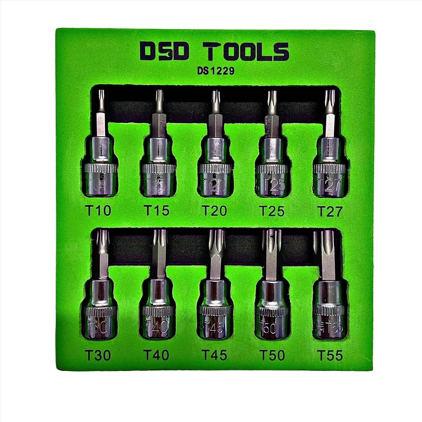 10Pc 3/8 Dr 48mm Long Tamper Proof Torx Bit Socket Set T10-T55