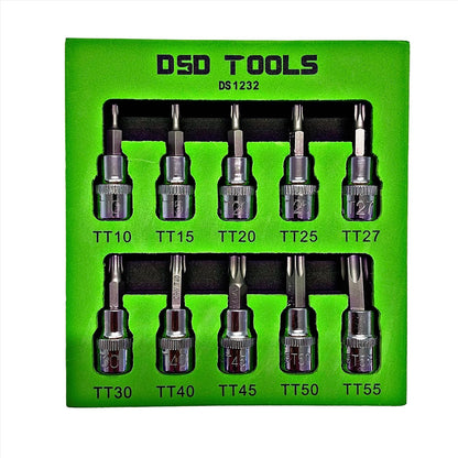 10pc 3/8dr Torx / Star Bit Socket Set 48mm (L) T10 TO T55