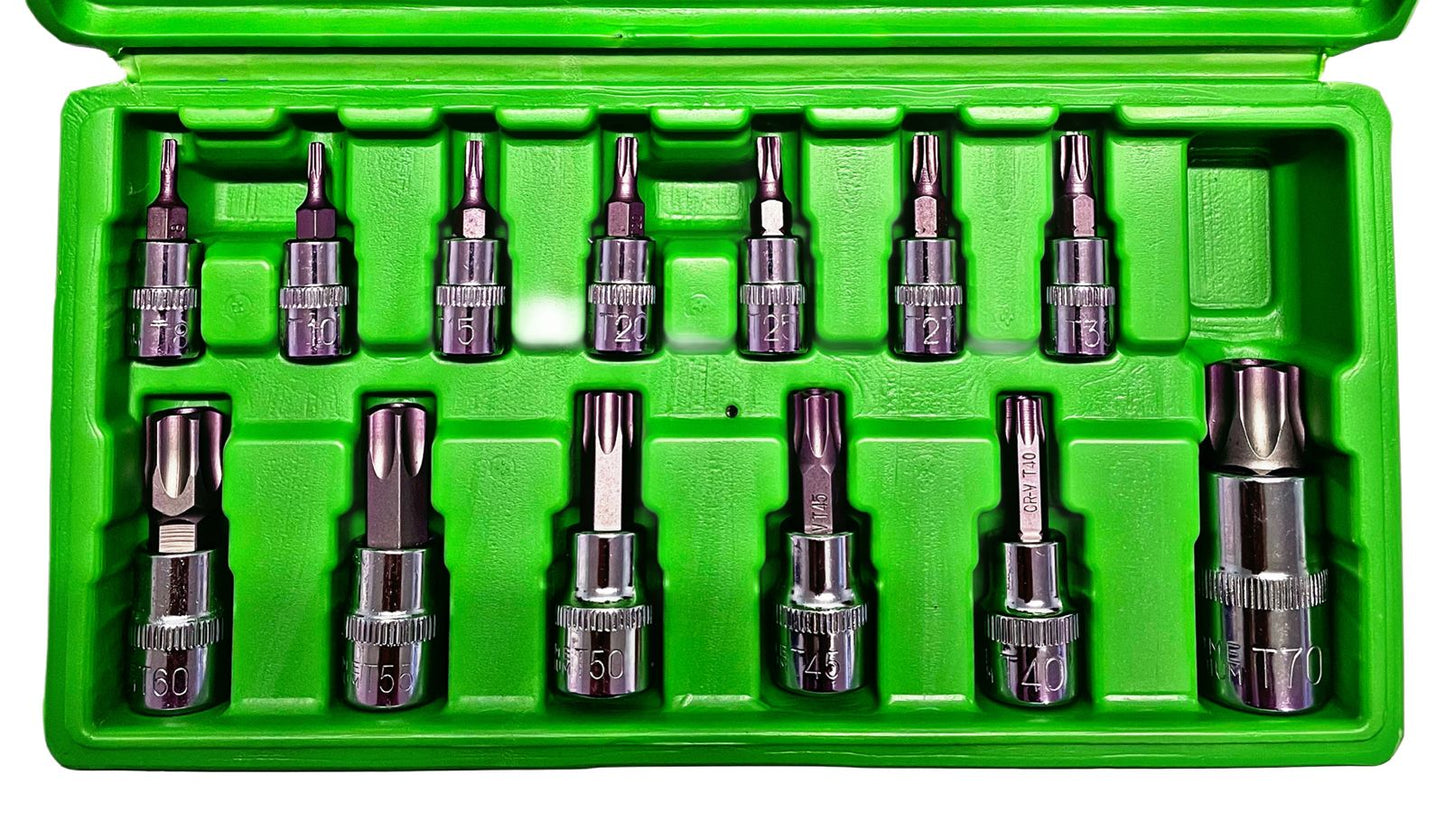 13pc Torx Star Bit Socket Set - Tamper Bit Sockets T8 - T70