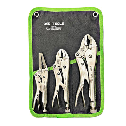 3pc Locking Pliers Set With Ribbed Handles