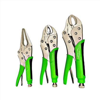 3Pc Locking Pliers Set Long nose & curved jaw mole vise grips