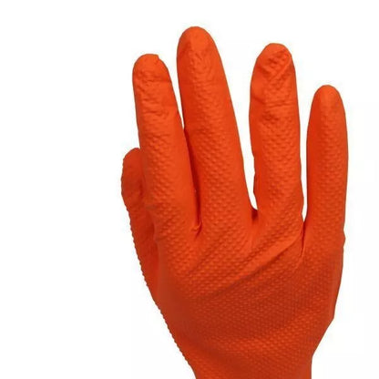 Nitrile Diamond Grip Gloves Heavy Duty Disposable Latex Free Orange X-Large x100