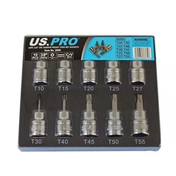 Set de prize Torx, 10 buc, 3/8 Dr, 48 mm lungime T10-T55