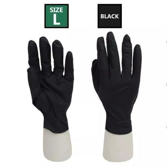 Large Nitrile Diamond Grip Gloves Heavy Duty Disposable Latex Free Black