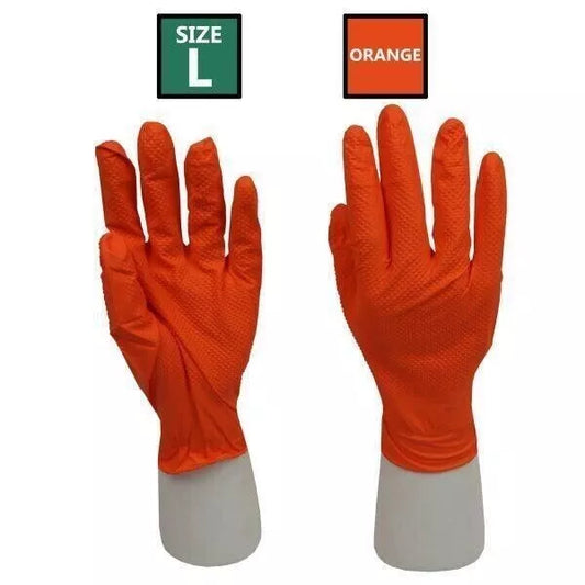 Nitrile Diamond Grip Gloves Heavy Duty Disposable Latex Free Orange Large x100