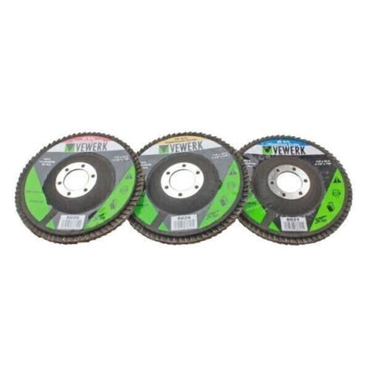 VEWERK Pack of 10 Mixed Flap Discs 40,60,80,120 Grit Oxide 115mm X 22.2mm