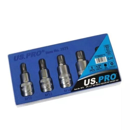 US PRO Tools 5 bucăți 1/2" DR Set de prize pătrate triple în tavă EVA M10 - M18 