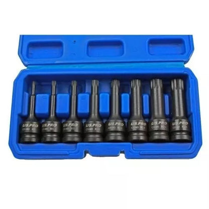 US PRO Tools 8 Piece 1/2" Impact spline Socket Bit Set M5 - M18 Bits