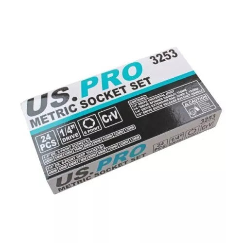 US PRO 24pc 1/4 Dr 6 Point Metric Socket Set 4 - 13mm