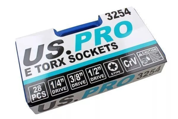 US Pro E-Torx Star Socket Set - 1/4", 3/8", 1/2", 28 Piece