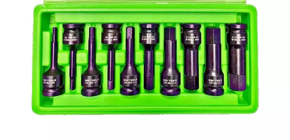 10PC 1/2" DR Impact Hex Bit Socket Set H5 - H19 Impact Allen Keys