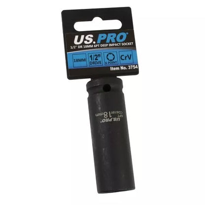 US PRO 18mm 1/2 Dr 6pt Deep Impact Socket