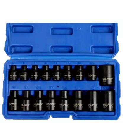 17pc 3/8" & 1/2" dr Impact E-Torx Socket Set E5 to E24