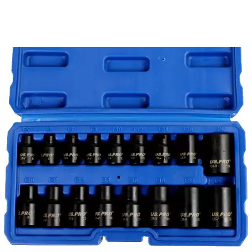 17pc 3/8" & 1/2" dr Impact E-Torx Socket Set E5 to E24