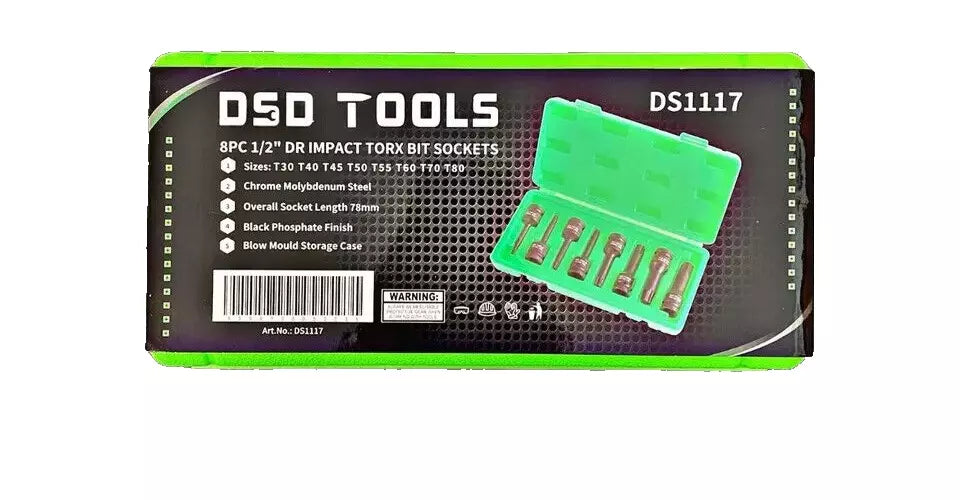 8PC 1/2" DR IMPACT TORX BIT SOCKETS T30-T80