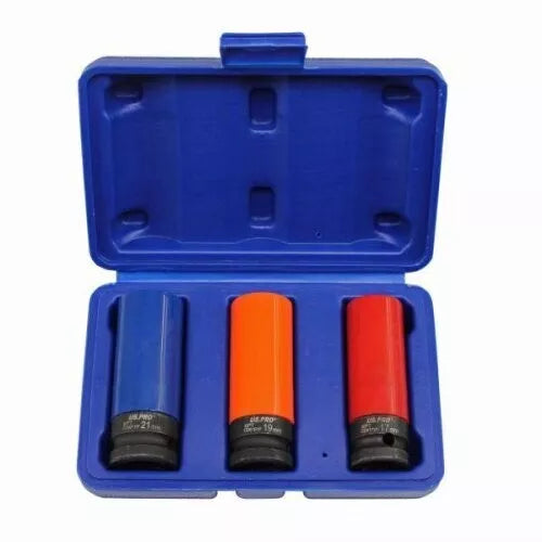 US PRO Tools 3 buc 1/2" Dr Deep Impact Sockets pentru jante din aliaj 17,19,21mm 