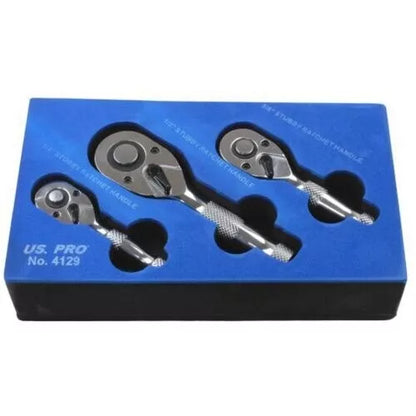 US Pro Tools Set de 3 bucăți cu clichet cu priză stubby, antrenare 1/4" 3/8" 1/2" 