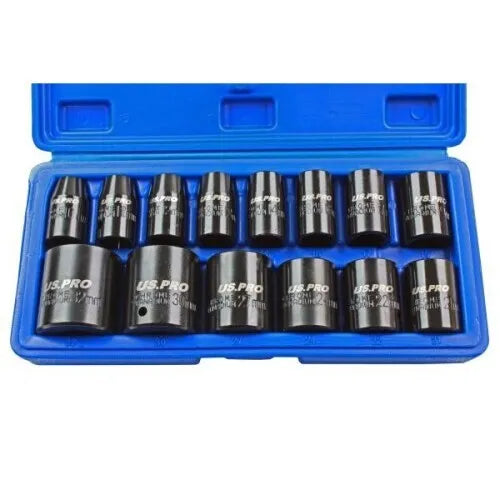 14pc 1/2" Dr Shallow Impact Socket Set 10-32mm Six point Hex By US PRO