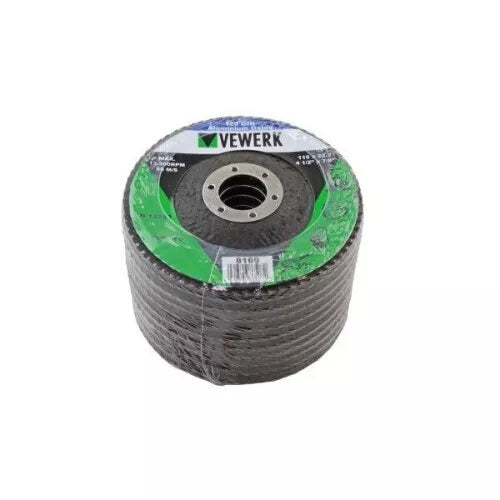 VEWERK Pack of 10 120 Grit Oxide Flap Discs 115mm X 22.2mm