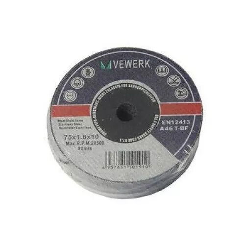 VEWERK by BERGEN 3" Metal Cutting Discs 75mm x 1.6mm x 10mm  25pk