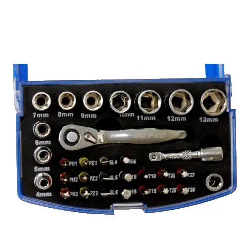 31pc 1/4" dr Socket & Bit Set With Ratchet, Sockets Bits