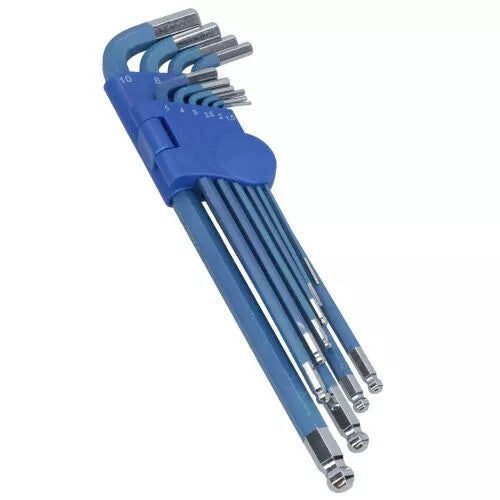 10PC COLOURED LONG METRIC BALL END HEX KEY SET