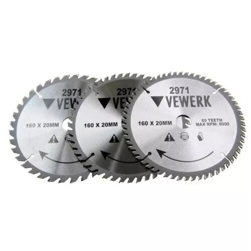 VEWERK 3 Pack 160 x 20mm (16mm ring) TCT Circular Saw Blades 36t 48t 60t