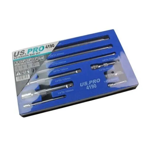 US PRO Tools 9pc 1/4" 3/8" 1/2" Dr Extension Bar Set, Sockets bars