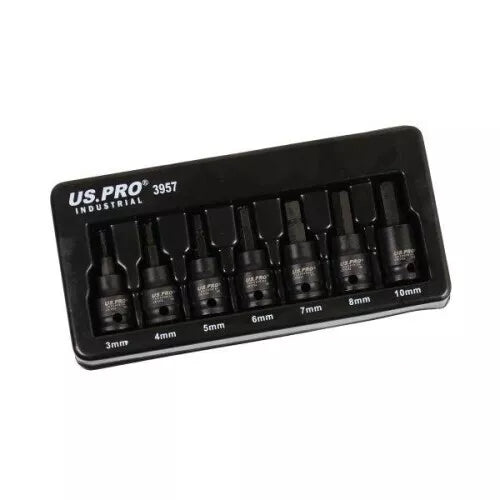 US PRO INDUSTRIAL 7PC 3/8" DR Impact Hex Bit Socket Set H3 - H10