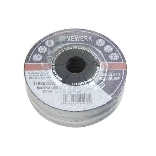 VEWERK by BERGEN 4 1/2" Metal Grinding Disc 115mm x 6mm x 22.2mm  5pk