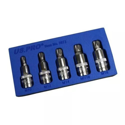 US PRO Tools 5 bucăți 1/2" DR Set de prize pătrate triple în tavă EVA M10 - M18 