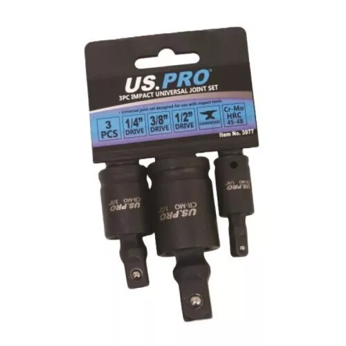 US PRO Tools Set de 3 bucăți Impact Universal Wobble Joint 1/4", 3/8", 1/2" Drives 