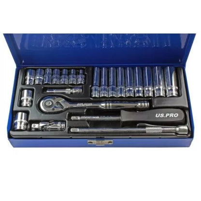 US PRO 24pc 1/4 Dr 6 Point Metric Socket Set 4 - 13mm